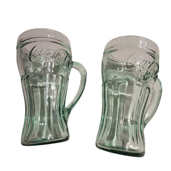 Green Tinted Coca-Cola 16 oz. Glass Mugs With Handles 6-1/2" Tall Lot Of 4 - Picture 10 of 10